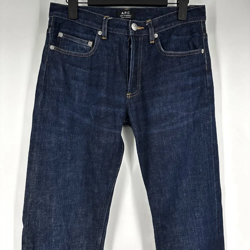 A.P.C. Petit New Standard Straight Leg Cotton Mid Rise Dark Indigo Wash Jeans 29